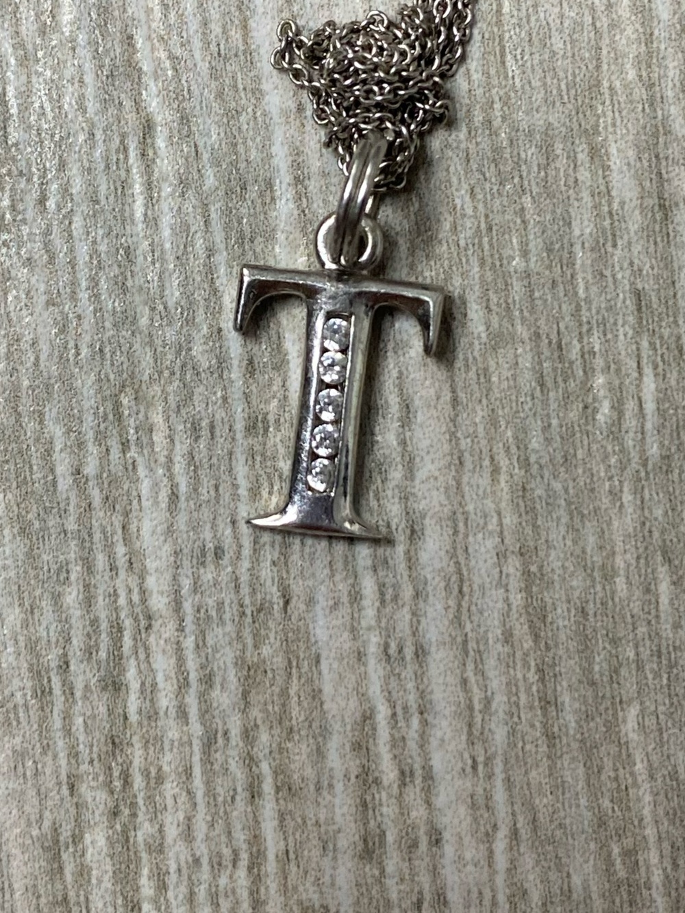 Sterling Silver 925 Italy Pavé Diamond T Initial Pendant Necklace Chain